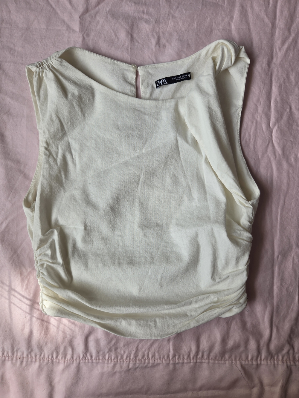 ZARA Cream Ruched Sleeveless Tank Top